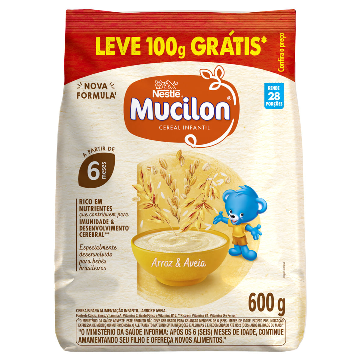 Cereal Infantil Mucilon Arroz & Aveia Pacote 600g Grátis 100g
