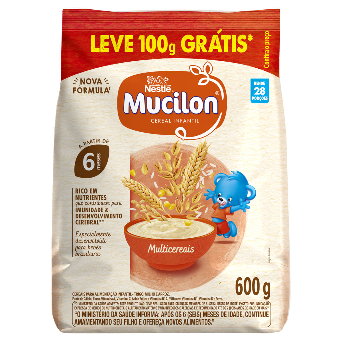 Cereal Infantil Mucilon Multicereais Pacote 600g Grátis 100g