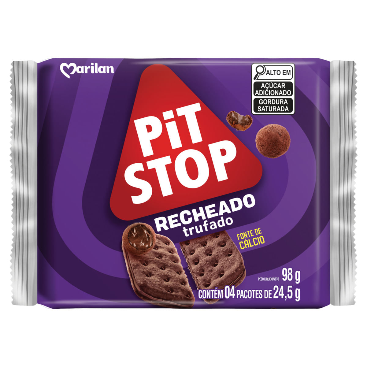 Biscoito Marilan Pit Stop Chocolate Recheio Chocolate Trufado Pacote 98g