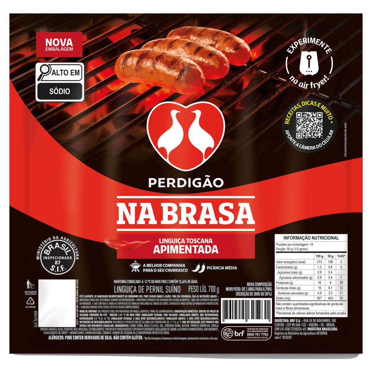 Linguiça Toscana Perdigão na Brasa Apimentada Congelada 700g