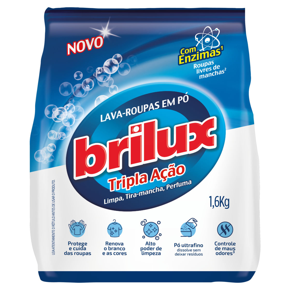Lava-Roupas em Pó Brilux Tripla Ação Pacote 1,6Kg