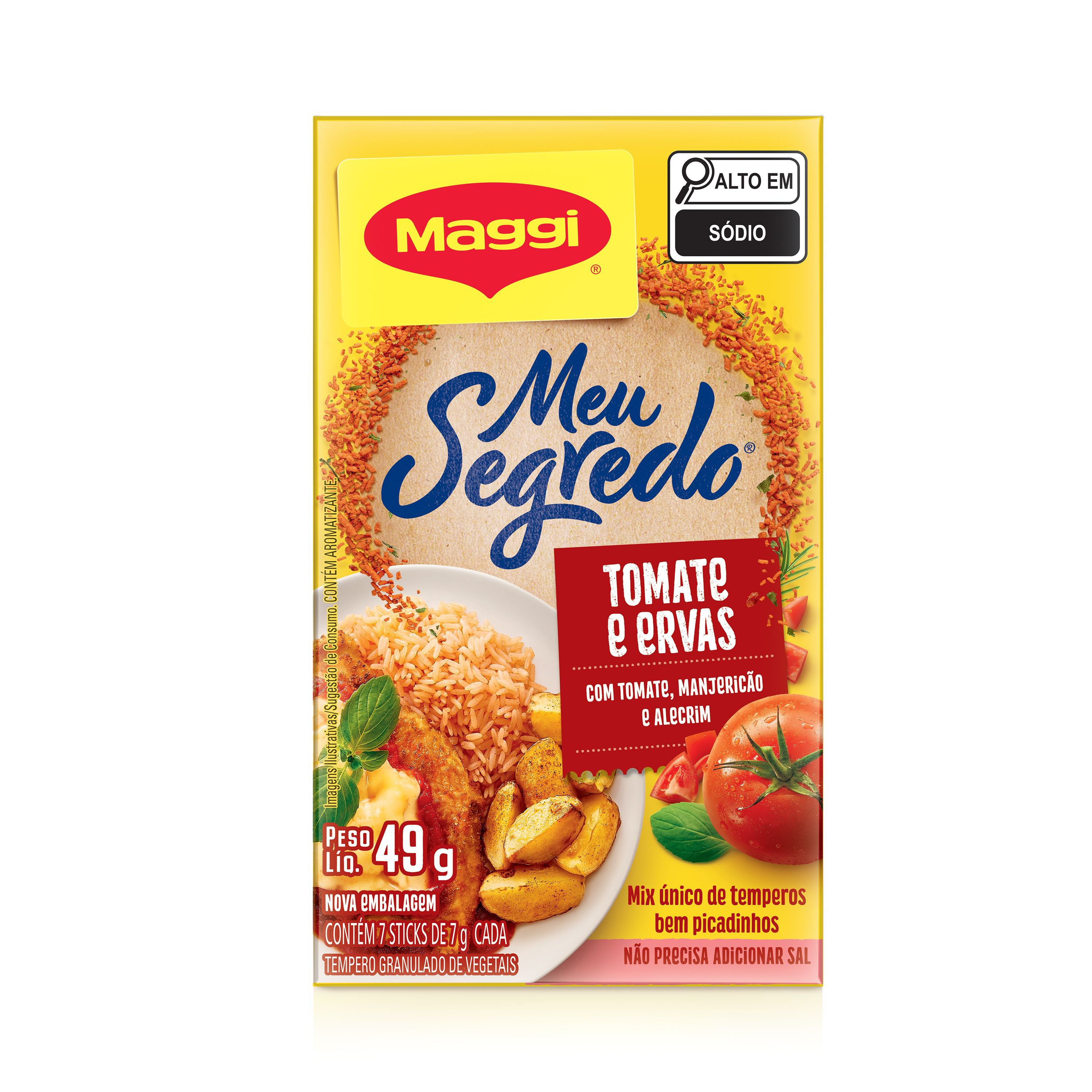 Tempero Granulado Maggi Meu Segredo Tomate e Ervas Caixa 49g com 7 Unidades