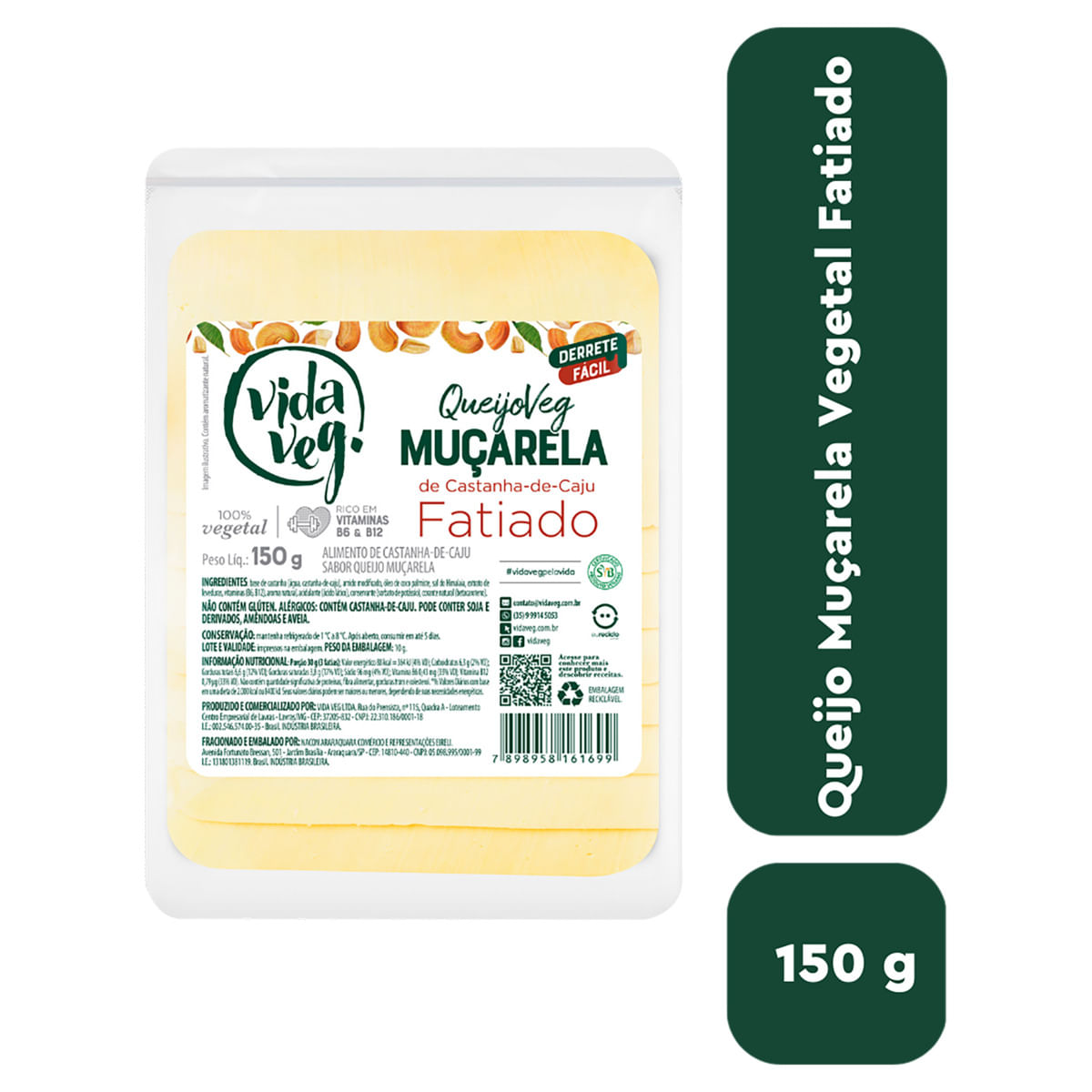 Queijo Muçarela Vida Veg de Castanha de Caju Fatiado 150g