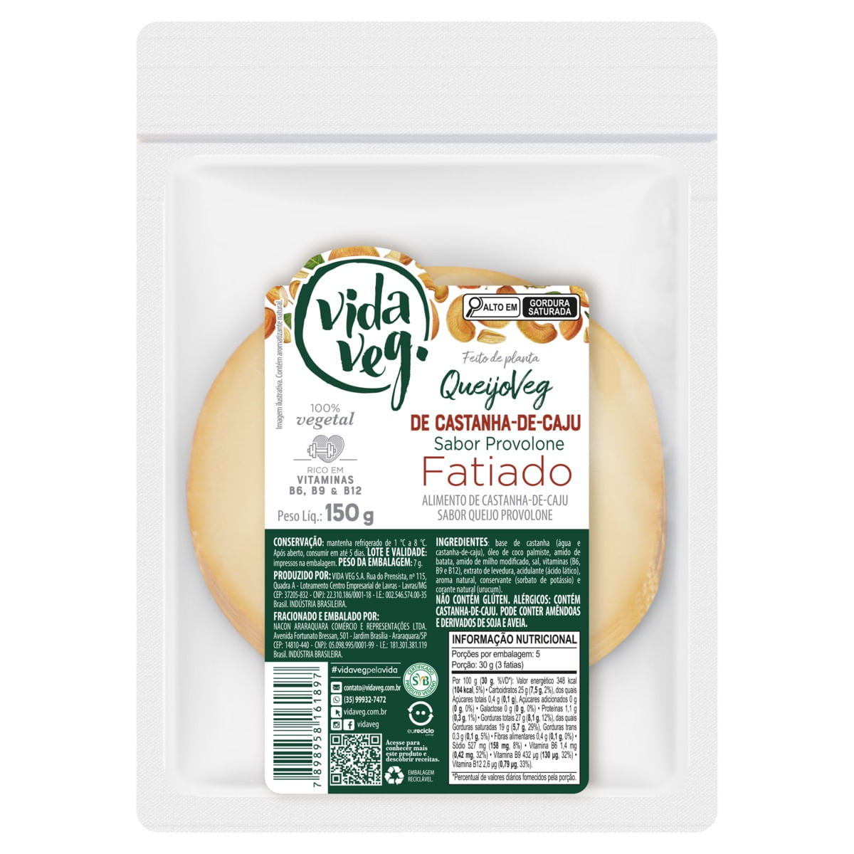 Queijo Provolone Vida Veg de Castanha-de-Caju Fatiado 150g