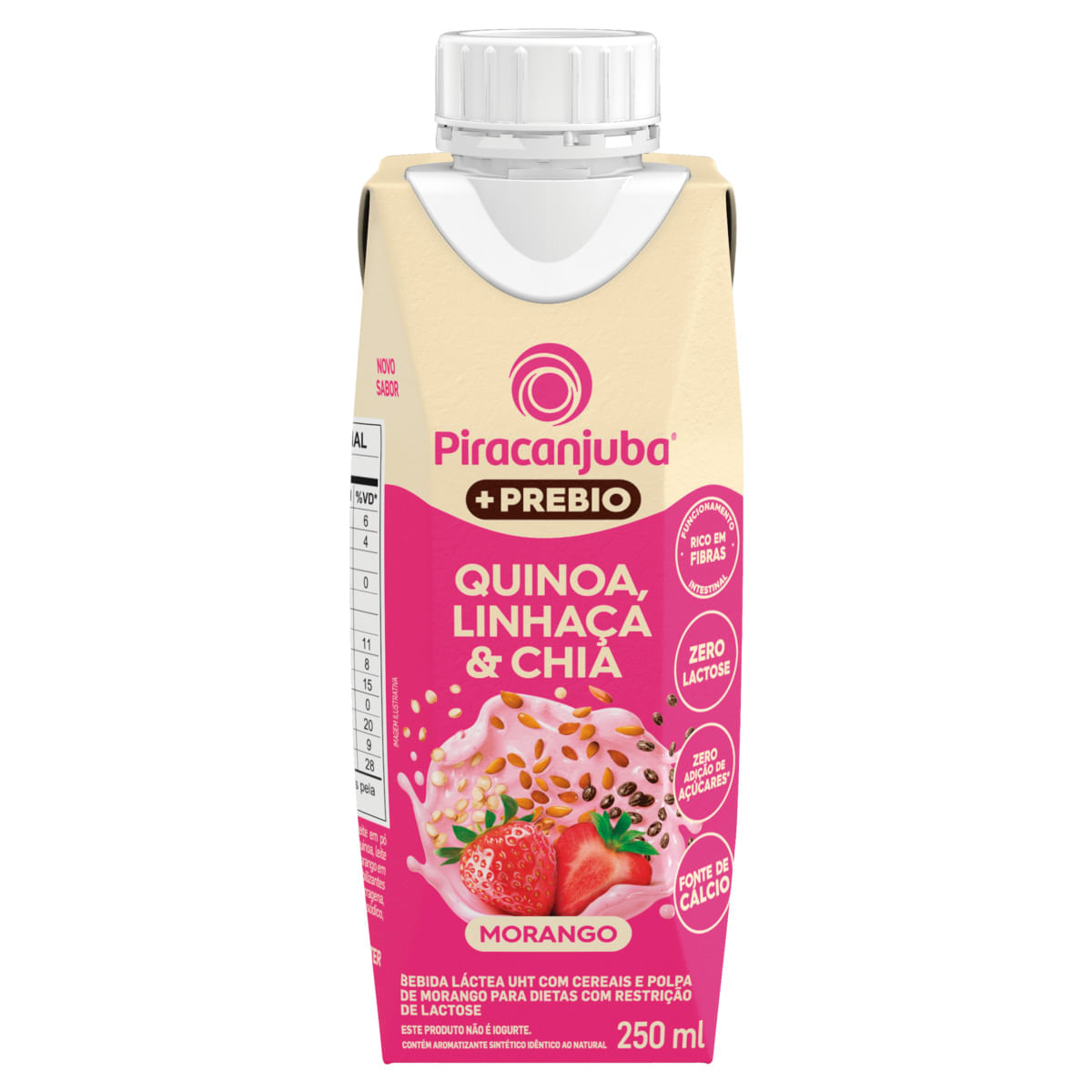 Bebida Láctea UHT Piracanjuba +Prebio Zero Lactose Quinoa Linhaça e Chia Morango 250ml