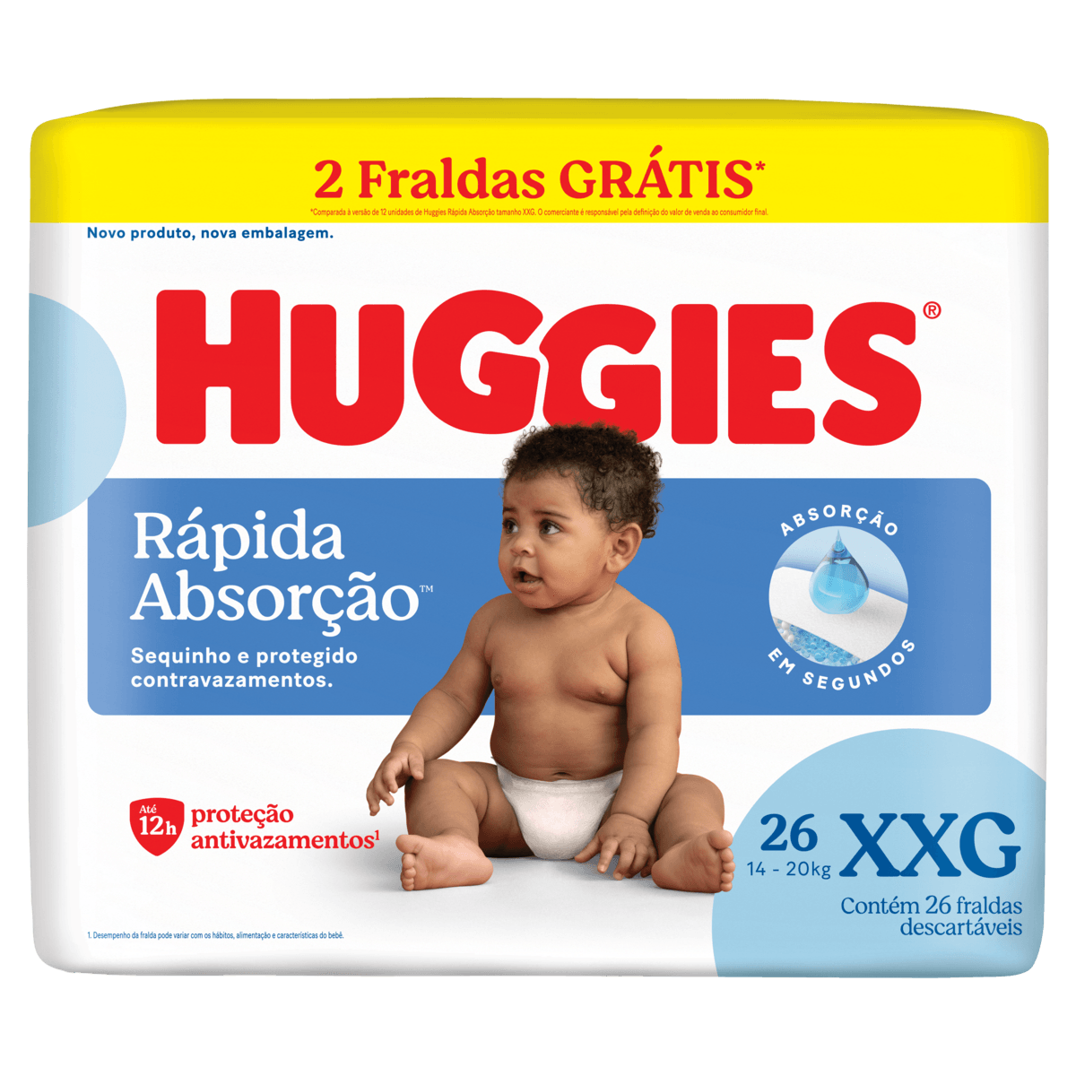 Fralda Descartável Huggies Tripla Proteção XXG com 26 Unidades 2 Fraldas Grátis