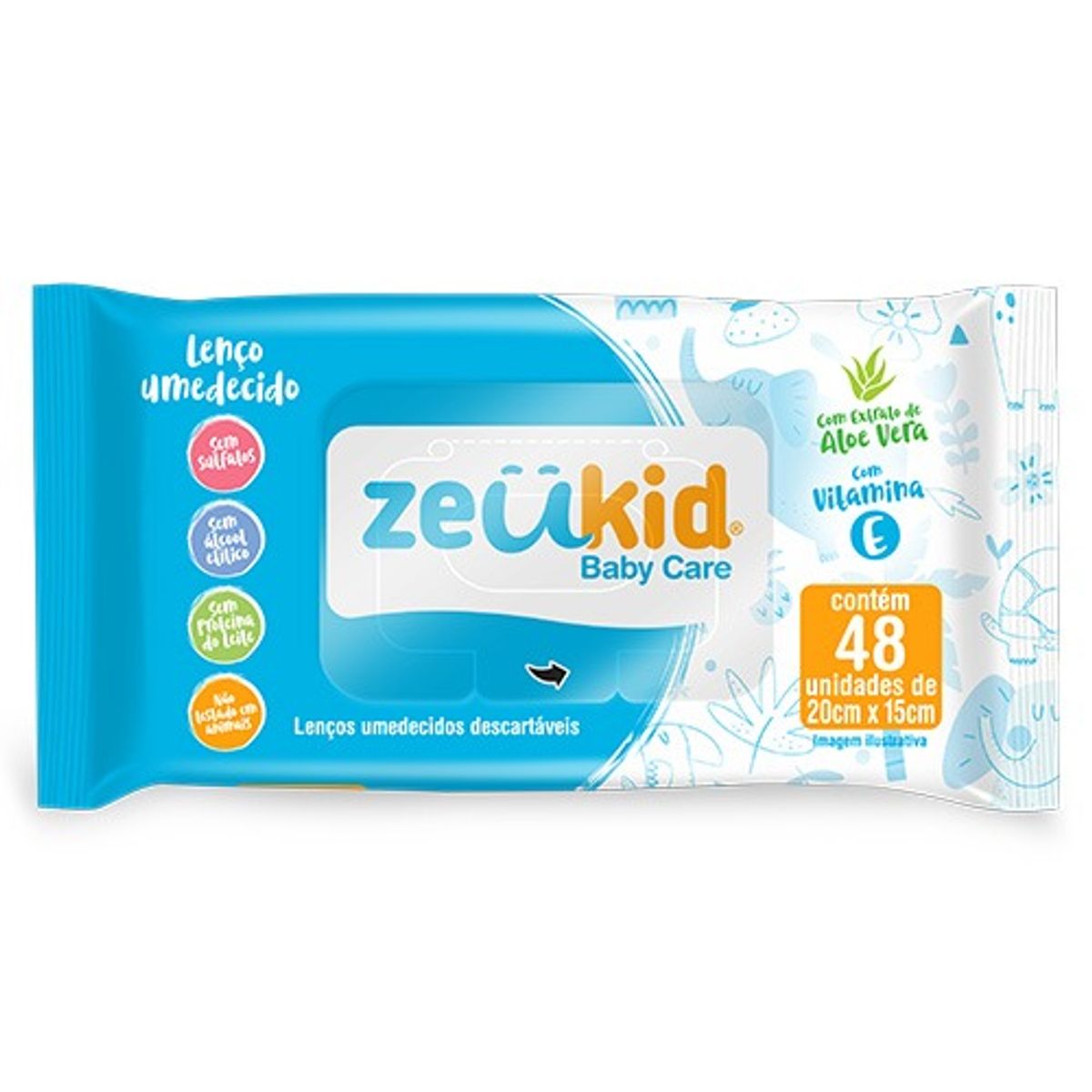 Lenço Umedecido Zeukid Baby Care Suave com 48 Unidades