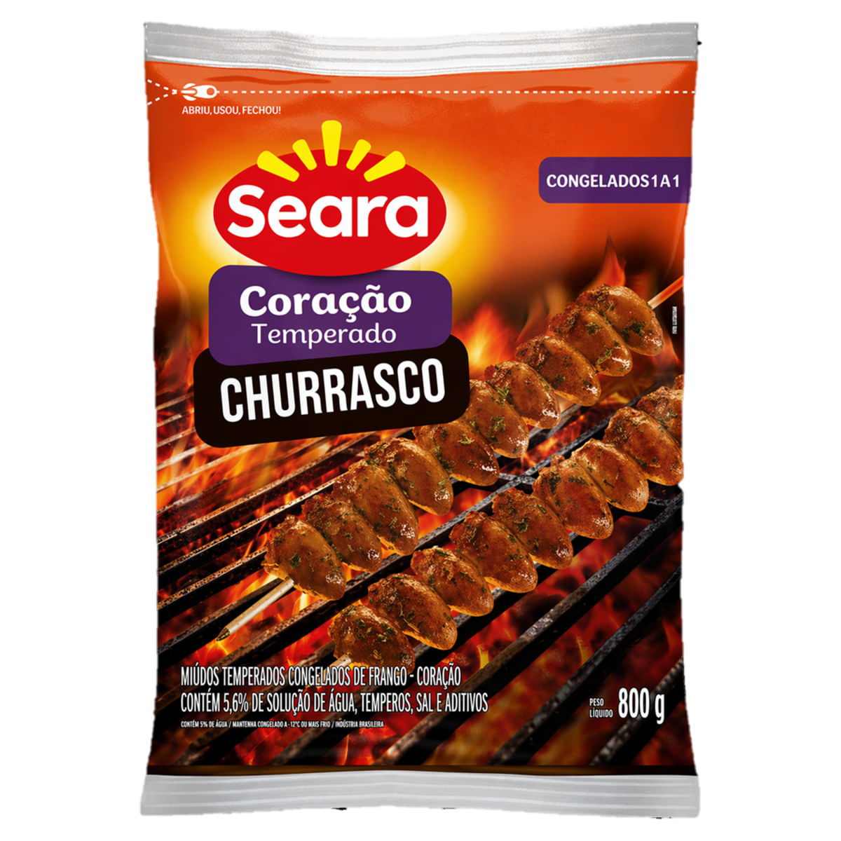 Coração de Frango Seara Temperado Churrasco Pacote Congelado 800g